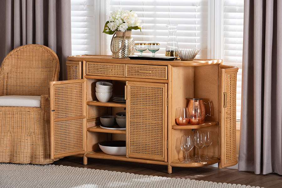 bali & pari McKenna Natural Rattan Sideboard - Handwoven Wicker Buffet Credenza, Boho Coastal Style for Dining or Living Room, 2-Drawer