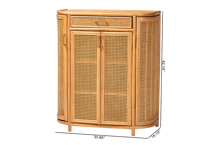 bali & pari McKenna Natural Rattan Storage Cabinet - Handwoven Wicker Accent Cabinet, Boho Coastal Style for Living Room or Entryway, 1-Drawer