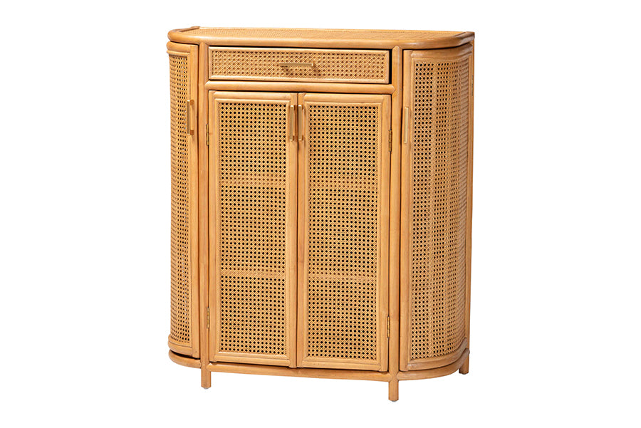 bali & pari McKenna Natural Rattan Storage Cabinet - Handwoven Wicker Accent Cabinet, Boho Coastal Style for Living Room or Entryway, 1-Drawer