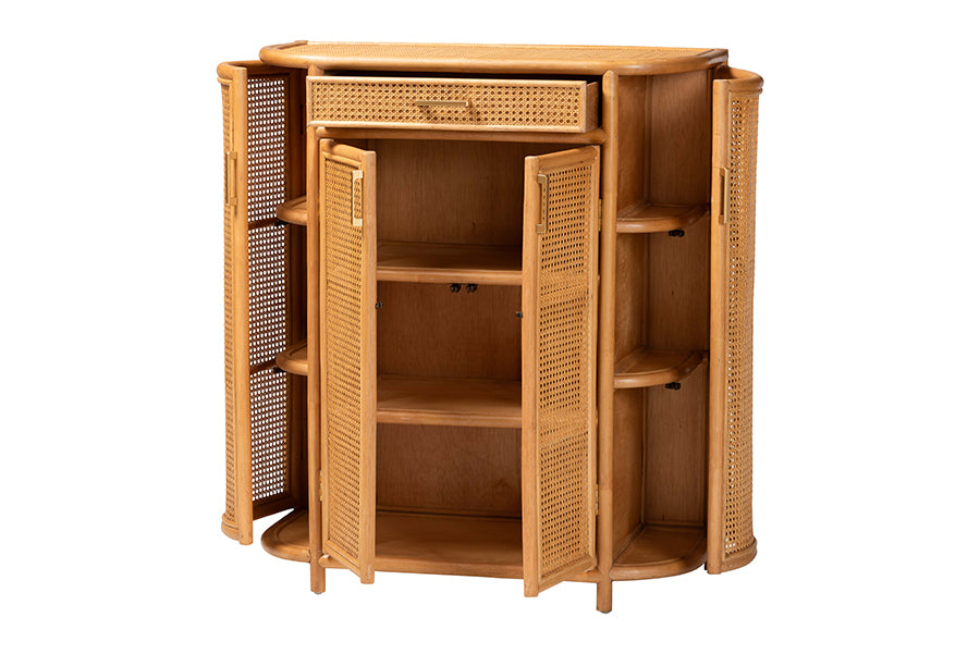 bali & pari McKenna Natural Rattan Storage Cabinet - Handwoven Wicker Accent Cabinet, Boho Coastal Style for Living Room or Entryway, 1-Drawer
