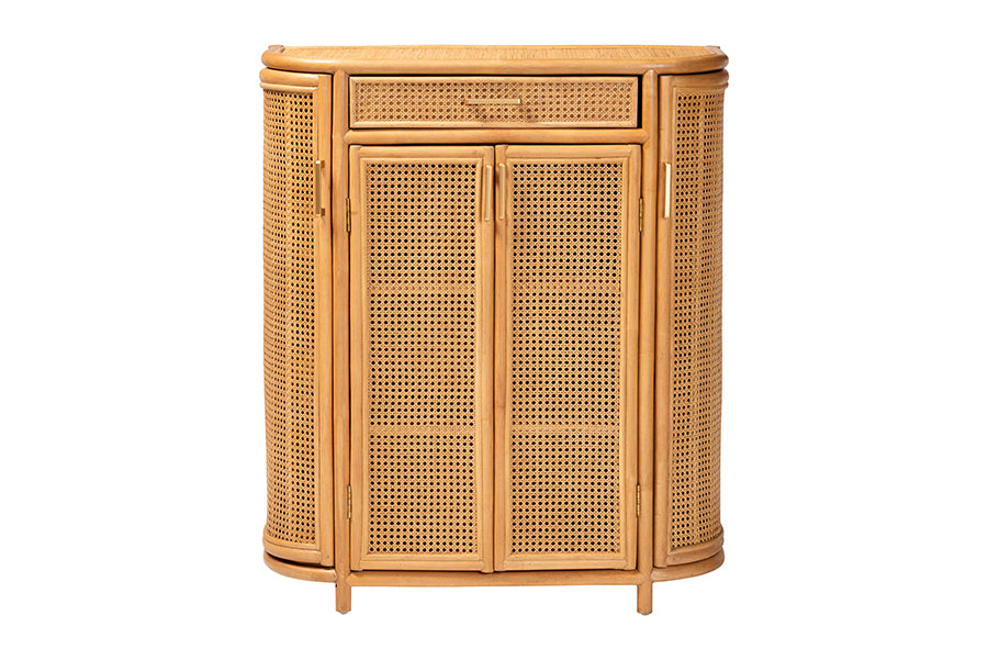 bali & pari McKenna Natural Rattan Storage Cabinet - Handwoven Wicker Accent Cabinet, Boho Coastal Style for Living Room or Entryway, 1-Drawer
