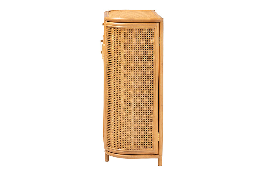 bali & pari McKenna Natural Rattan Storage Cabinet - Handwoven Wicker Accent Cabinet, Boho Coastal Style for Living Room or Entryway, 1-Drawer