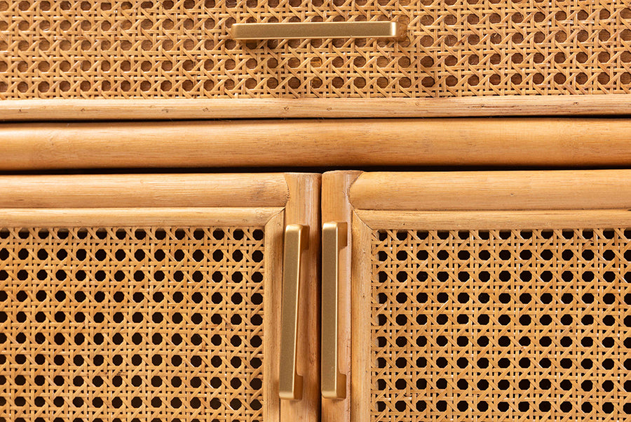 bali & pari McKenna Natural Rattan Storage Cabinet - Handwoven Wicker Accent Cabinet, Boho Coastal Style for Living Room or Entryway, 1-Drawer