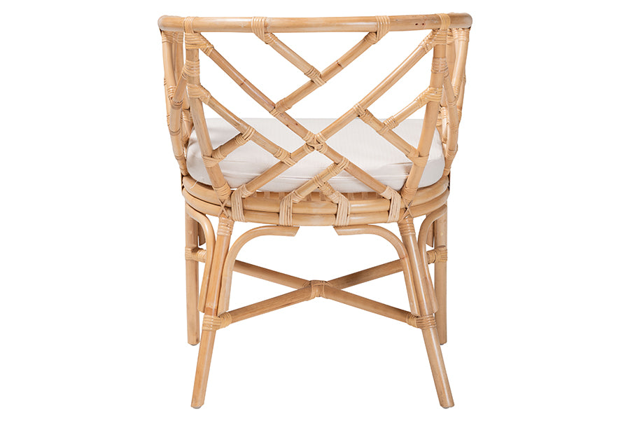 bali & pari Padma Natural Rattan Dining Chair - Handwoven Barrel Accent Chair with Bamboo-Style Frame and Lattice Detail for Boho, Coastal, or Tropical Dining or Lounge Area