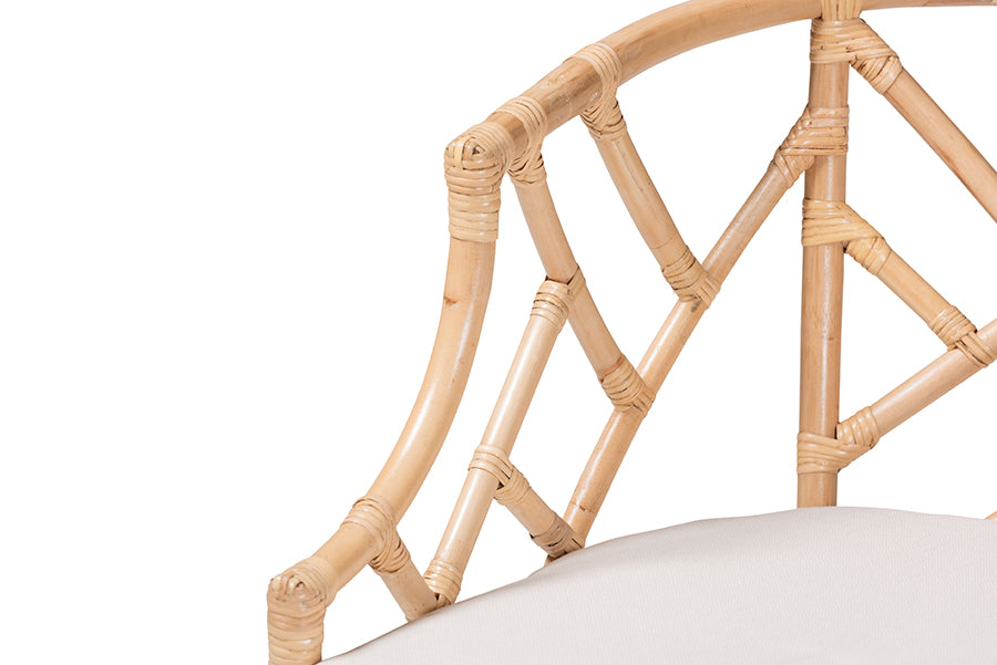 bali & pari Padma Natural Rattan Dining Chair - Handwoven Barrel Accent Chair with Bamboo-Style Frame and Lattice Detail for Boho, Coastal, or Tropical Dining or Lounge Area