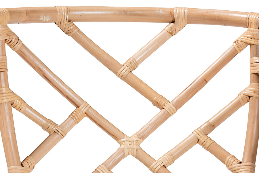 bali & pari Padma Natural Rattan Dining Chair - Handwoven Barrel Accent Chair with Bamboo-Style Frame and Lattice Detail for Boho, Coastal, or Tropical Dining or Lounge Area
