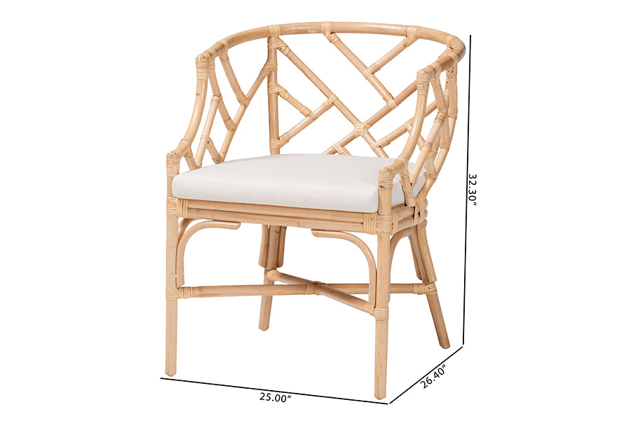 bali & pari Padma Natural Rattan Dining Chair - Handwoven Barrel Accent Chair with Bamboo-Style Frame and Lattice Detail for Boho, Coastal, or Tropical Dining or Lounge Area