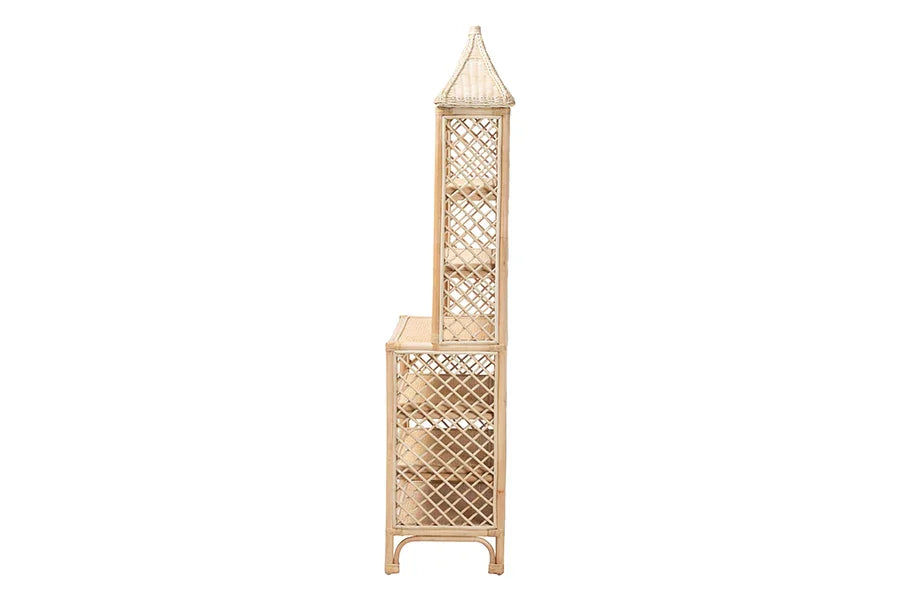 bali & pari Adonis Natural Rattan Display Shelf - Freestanding 6-Tier bookcase with Pagoda Top, Coastal Boho Storage Organizer