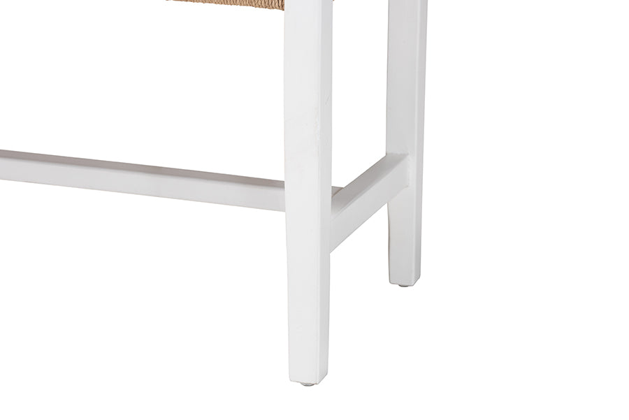 Bali & Pari Prita White Woven Paper Loom Bench with Mahogany Frame – Handcrafted Dining or Entryway Accent Seating