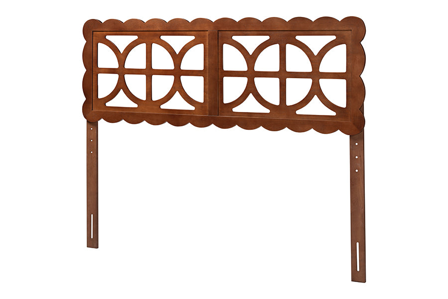 Baxton Studio Nansen Wood Headboard with Scalloped Frame - Geometric Cutout Decorative Panel for Bed Frame, Modern Coastal Bedroom Accent with Adjustable Height, Full, Walnut