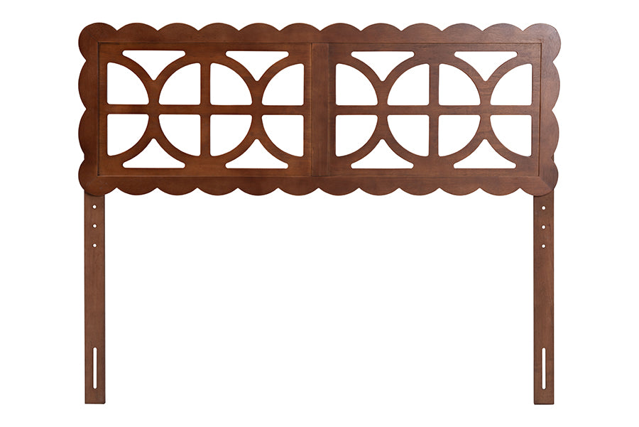 Baxton Studio Nansen Wood Headboard with Scalloped Frame - Geometric Cutout Decorative Panel for Bed Frame, Modern Coastal Bedroom Accent with Adjustable Height, Queen, Walnut