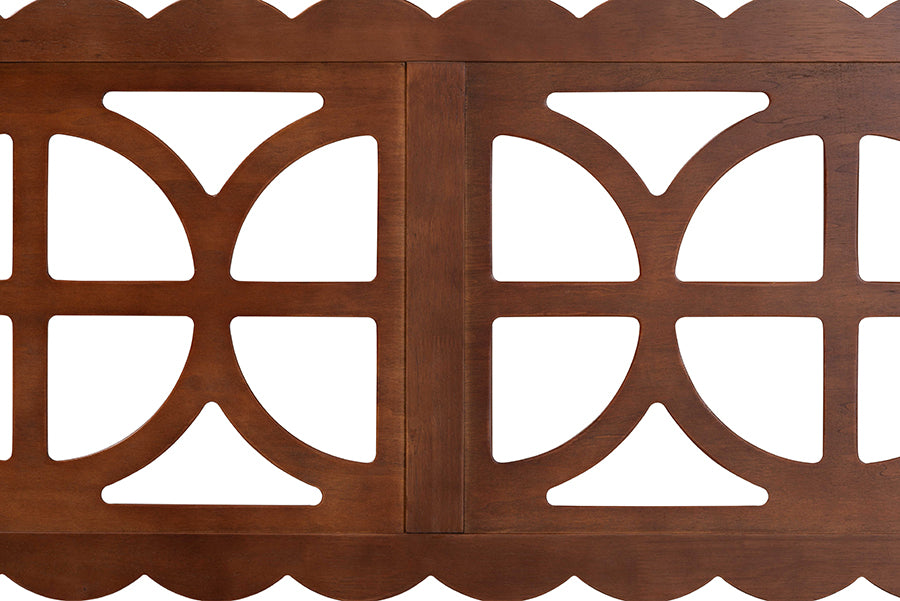 Baxton Studio Nansen Wood Headboard with Scalloped Frame - Geometric Cutout Decorative Panel for Bed Frame, Modern Coastal Bedroom Accent with Adjustable Height, Full, Walnut