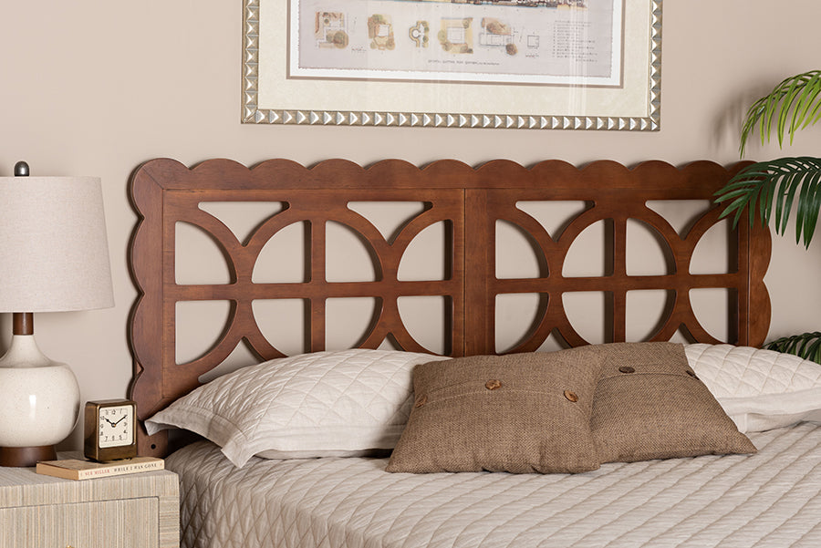 Baxton Studio Nansen Wood Headboard with Scalloped Frame - Geometric Cutout Decorative Panel for Bed Frame, Modern Coastal Bedroom Accent with Adjustable Height, Full, Walnut