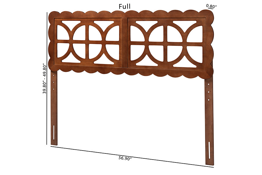 Baxton Studio Nansen Wood Headboard with Scalloped Frame - Geometric Cutout Decorative Panel for Bed Frame, Modern Coastal Bedroom Accent with Adjustable Height, Full, Walnut