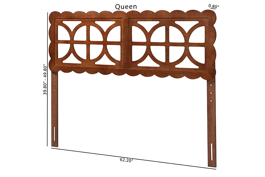 Baxton Studio Nansen Wood Headboard with Scalloped Frame - Geometric Cutout Decorative Panel for Bed Frame, Modern Coastal Bedroom Accent with Adjustable Height, Full, Walnut