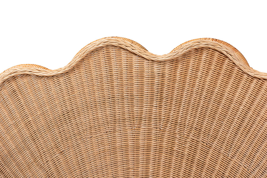 bali & pari Callias Natural Rattan Scalloped Headboard with Sunburst Weave – Coastal Boho Wicker Bed Backdrop for Bedroom Decor, Queen