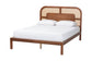 Baxton Studio Raewyn Wood Platform Bed - Low Profile Bed Frame with Decorative Rattan Weave Inlay and Rounded Headboard, Queen