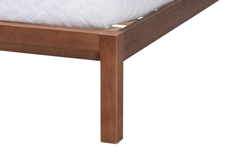 Baxton Studio Raewyn Wood Platform Bed - Low Profile Bed Frame with Decorative Rattan Weave Inlay and Rounded Headboard, Queen