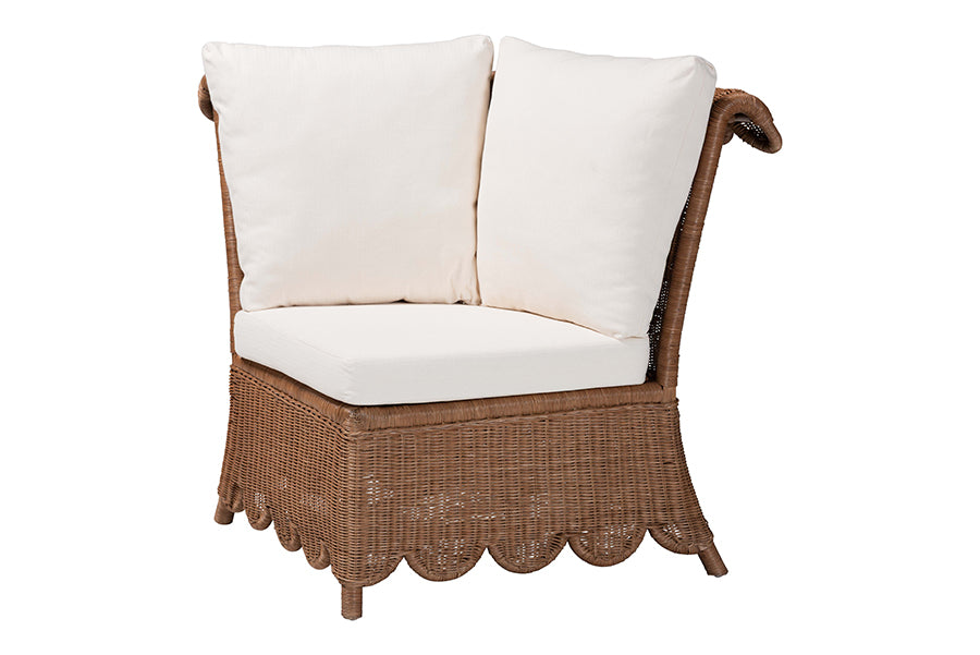 bali & pari Detta Natural Rattan 4-Piece Sectional Set - Handwoven Wicker Corner Lounge Seating with Scalloped Skirt Base and Rolled Arms, Boho Coastal Style for Sunroom or Living Room