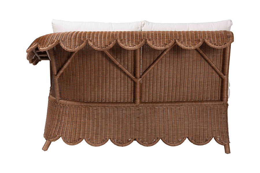 bali & pari Detta Natural Rattan 4-Piece Sectional Set - Handwoven Wicker Corner Lounge Seating with Scalloped Skirt Base and Rolled Arms, Boho Coastal Style for Sunroom or Living Room