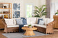bali & pari Detta Natural Rattan 4-Piece Sectional Set - Handwoven Wicker Corner Lounge Seating with Scalloped Skirt Base and Rolled Arms, Boho Coastal Style for Sunroom or Living Room