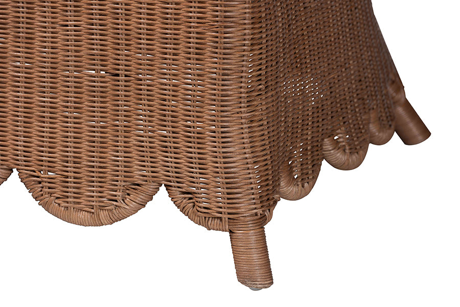 bali & pari Detta Natural Rattan 3-Piece Sectional Set - Handwoven Wicker Corner Lounge Seating with Scalloped Skirt Base and Rolled Arms, Boho Coastal Style for Sunroom or Living Room