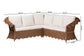 bali & pari Detta Natural Rattan 3-Piece Sectional Set - Handwoven Wicker Corner Lounge Seating with Scalloped Skirt Base and Rolled Arms, Boho Coastal Style for Sunroom or Living Room