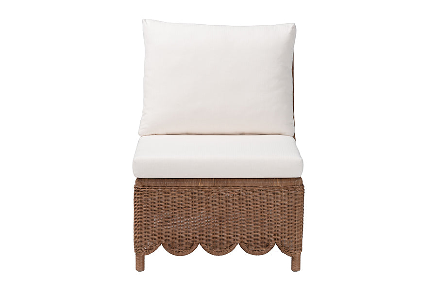 bali & pari Detta Natural Rattan Accent Chair - Handwoven Wicker Lounge Chair with Rolled Back and Scalloped Skirt Base, Boho Coastal Style for Sunroom or Sitting Area