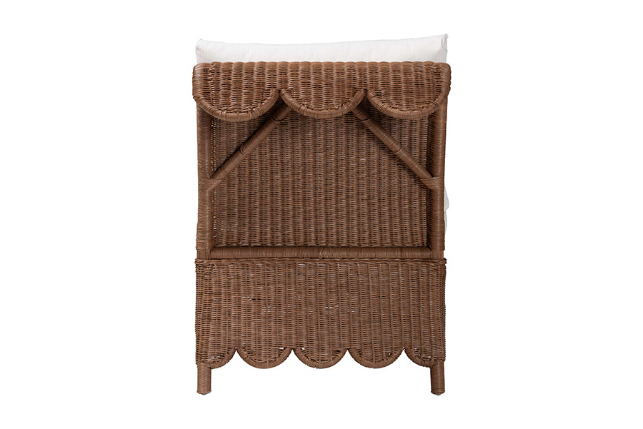 bali & pari Detta Natural Rattan Accent Chair - Handwoven Wicker Lounge Chair with Rolled Back and Scalloped Skirt Base, Boho Coastal Style for Sunroom or Sitting Area