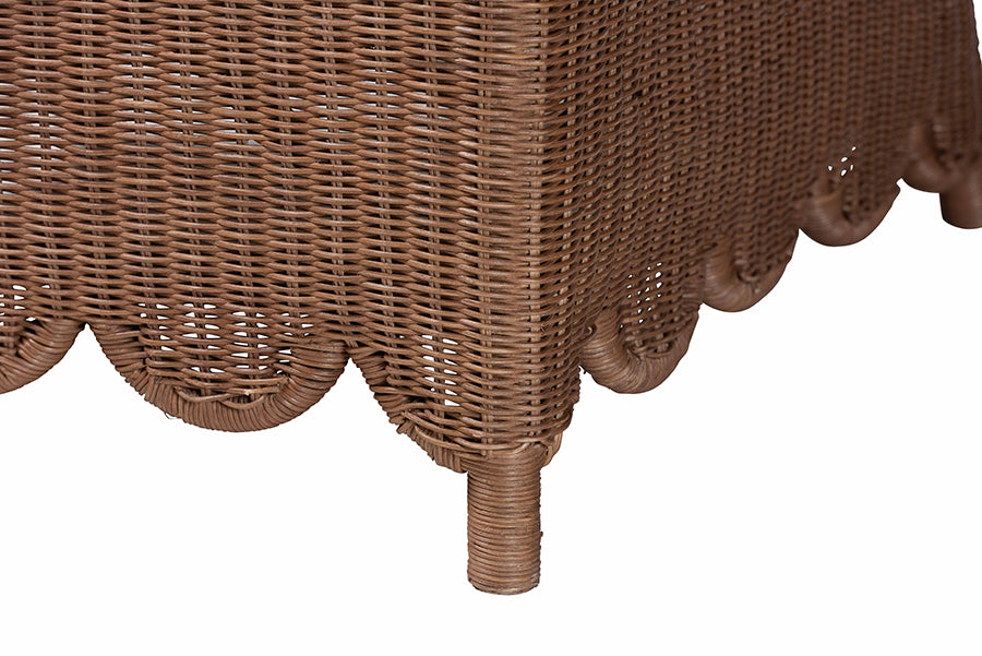 bali & pari Detta Natural Rattan Accent Chair - Handwoven Wicker Lounge Chair with Rolled Back and Scalloped Skirt Base, Boho Coastal Style for Sunroom or Sitting Area