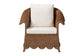 bali & pari Detta Natural Rattan Armchair - Handwoven Wicker Chair with Rolled Arms and Scalloped Skirt Base, Boho Coastal Style for Lounge or Sunroom