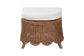 bali & pari Detta Natural Rattan Footstool with Cushion - Handwoven Wicker Ottoman with Scalloped Skirt Base for Coastal Lounge or Sunroom Seating
