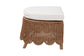 bali & pari Detta Natural Rattan Footstool with Cushion - Handwoven Wicker Ottoman with Scalloped Skirt Base for Coastal Lounge or Sunroom Seating