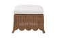bali & pari Detta Natural Rattan Footstool with Cushion - Handwoven Wicker Ottoman with Scalloped Skirt Base for Coastal Lounge or Sunroom Seating