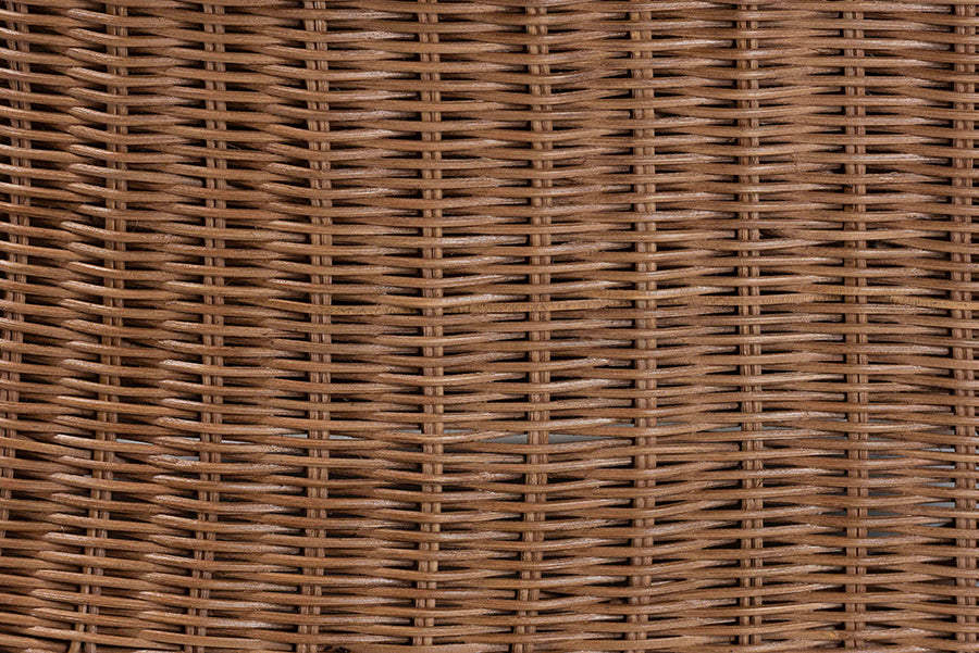 bali & pari Detta Natural Rattan Footstool with Cushion - Handwoven Wicker Ottoman with Scalloped Skirt Base for Coastal Lounge or Sunroom Seating