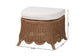 bali & pari Detta Natural Rattan Footstool with Cushion - Handwoven Wicker Ottoman with Scalloped Skirt Base for Coastal Lounge or Sunroom Seating