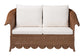 bali & pari Detta Natural Rattan Loveseat with Cushion - Handwoven Wicker Settee with Rolled Arms and Scalloped Skirt Base, Boho Coastal Style for Sunroom or Lounge