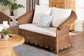 bali & pari Detta Natural Rattan Loveseat with Cushion - Handwoven Wicker Settee with Rolled Arms and Scalloped Skirt Base, Boho Coastal Style for Sunroom or Lounge