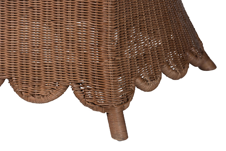 bali & pari Detta Natural Rattan Sofa with Cushion - Handwoven Wicker Settee with Rolled Arms and Scalloped Skirt Base, Boho Coastal Style for Sunroom or Lounge