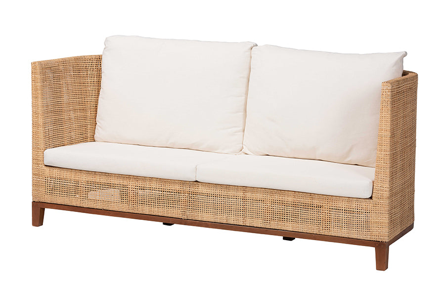 bali & pari Edda Natural Rattan Sofa with Upholstered Cushions - Coastal Style 3-Seater Couch for Living Room or Sunroom