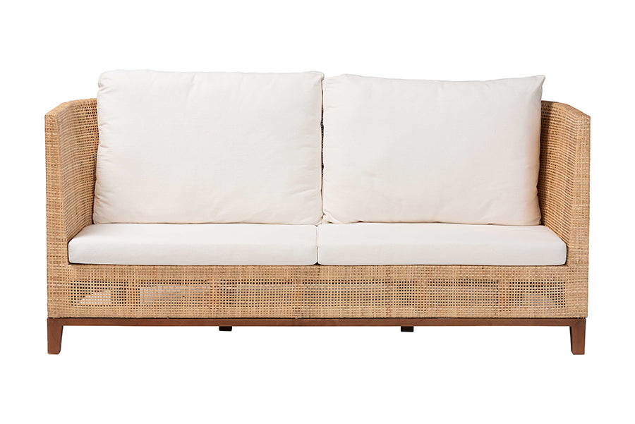 bali & pari Edda Natural Rattan Sofa with Upholstered Cushions - Coastal Style 3-Seater Couch for Living Room or Sunroom