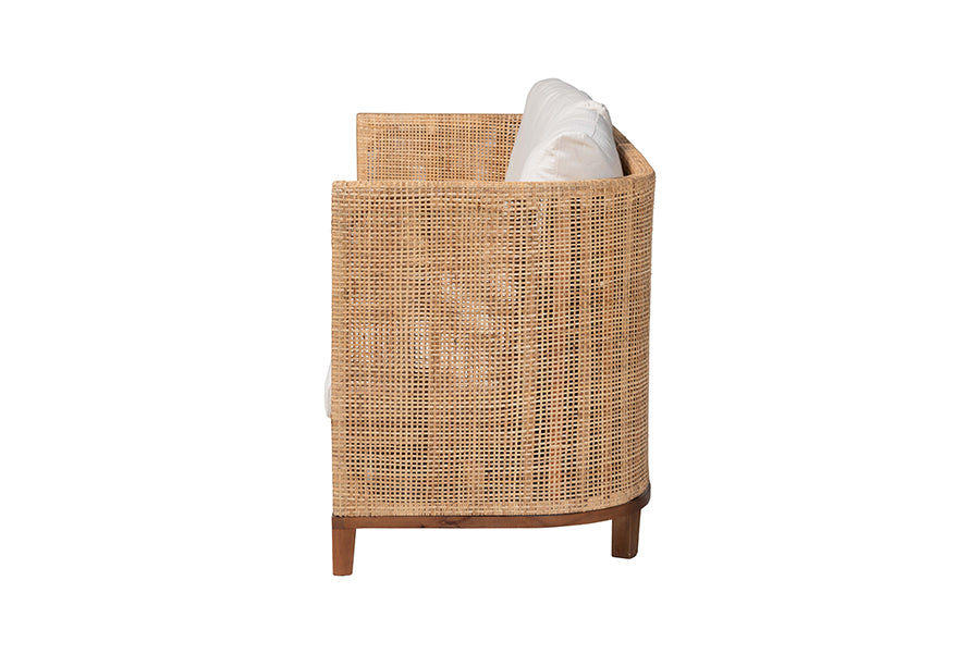 bali & pari Edda Natural Rattan Sofa with Upholstered Cushions - Coastal Style 3-Seater Couch for Living Room or Sunroom