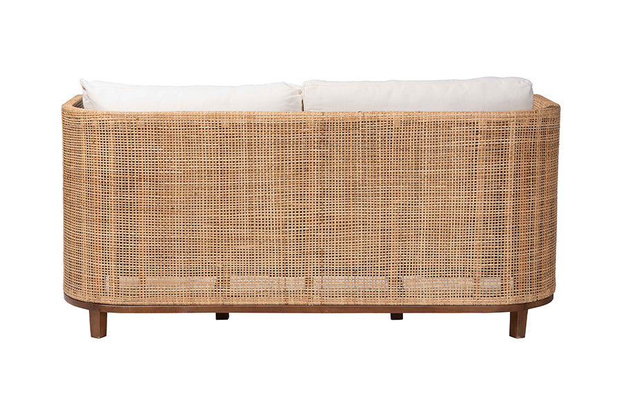bali & pari Edda Natural Rattan Sofa with Upholstered Cushions - Coastal Style 3-Seater Couch for Living Room or Sunroom