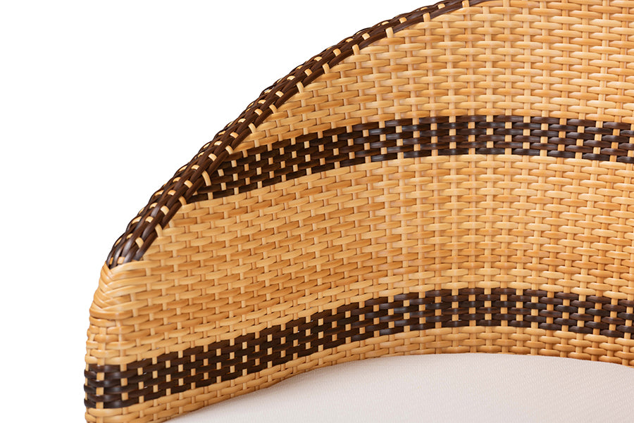 bali & pari Elma Rattan Dining Chair with Cushion - Barrel-Back Accent Chair with Synthetic Woven and Natural Rattan Frame, Boho Coastal Style Seating for Dining or Living Room
