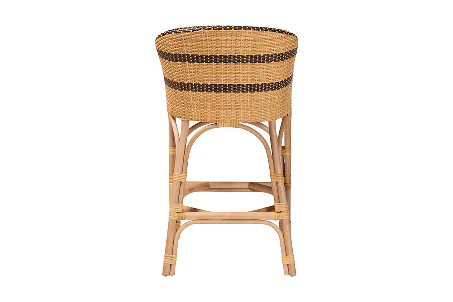 bali & pari Elma Rattan Counter Stool with Cushion - Barrel-Back Counter Chair with Synthetic Woven and Natural Rattan Frame, Boho Coastal Style Seating for Kitchen or Lounge