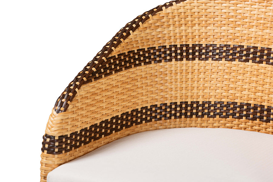 bali & pari Elma Rattan Counter Stool with Cushion - Barrel-Back Counter Chair with Synthetic Woven and Natural Rattan Frame, Boho Coastal Style Seating for Kitchen or Lounge