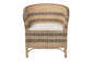 bali & pari Elda Natural Rattan Accent Chair - Wicker Barrel-Back Chair with Two-Tone Woven Stripes and Cushion, Coastal Boho Style Seating for Living Room or Sunroom