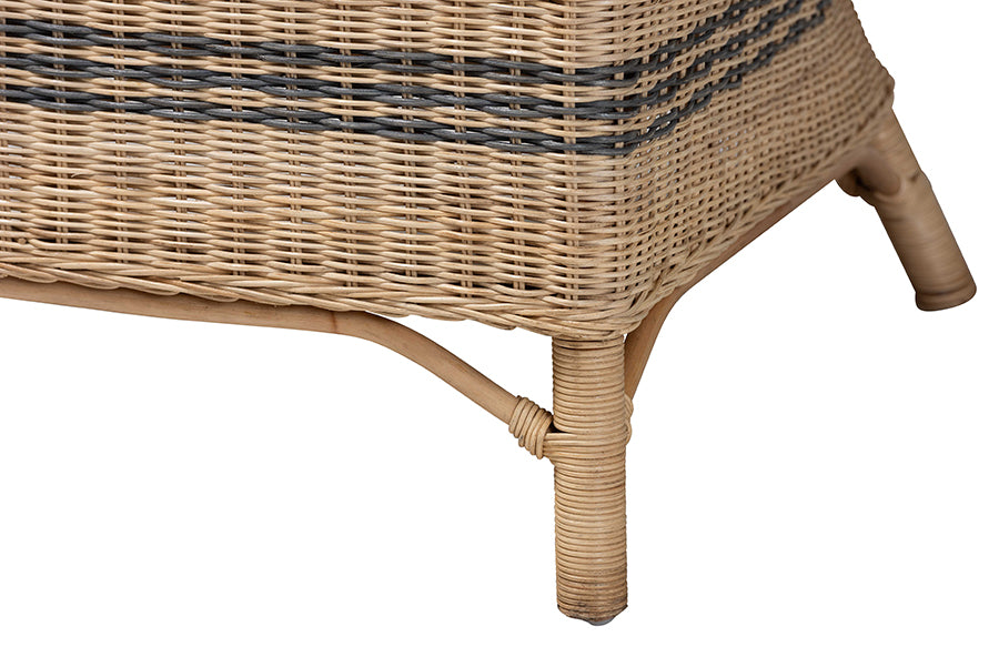 bali & pari Elda Natural Rattan Accent Chair - Wicker Barrel-Back Chair with Two-Tone Woven Stripes and Cushion, Coastal Boho Style Seating for Living Room or Sunroom