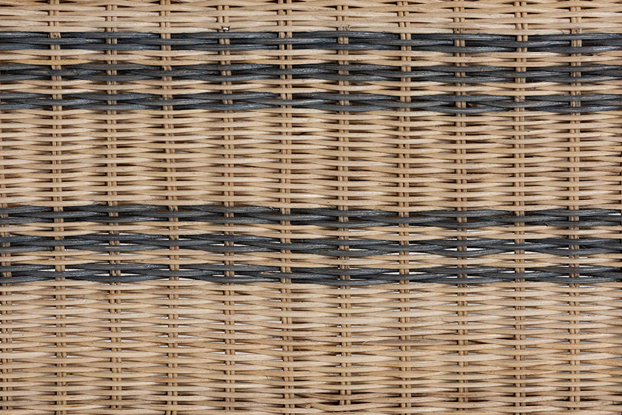 bali & pari Elda Natural Rattan Accent Chair - Wicker Barrel-Back Chair with Two-Tone Woven Stripes and Cushion, Coastal Boho Style Seating for Living Room or Sunroom