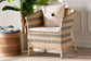 bali & pari Elda Natural Rattan Accent Chair - Wicker Barrel-Back Chair with Two-Tone Woven Stripes and Cushion, Coastal Boho Style Seating for Living Room or Sunroom